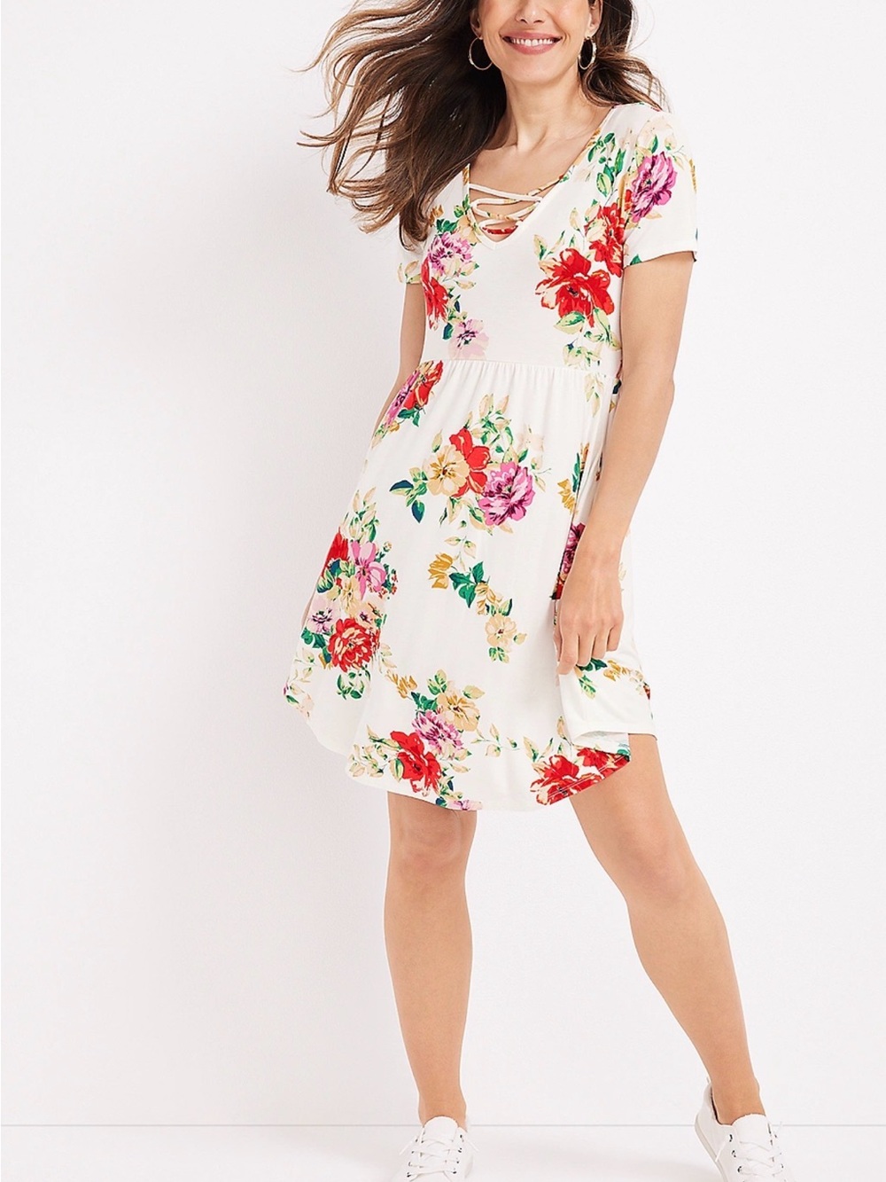 Maurices Lace Up Floral Skater Mini Dress Sz L